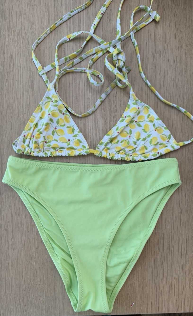 SOLID AND STRIPED 2 Piece Bikini Set Lemon Print Size Small